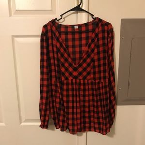 Old Navy Red + Black Gingham Peplum Top